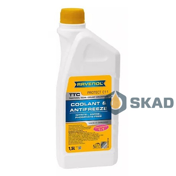 Антифриз RAVENOL G11 концентрат-75С 1.5л (жовтий)
