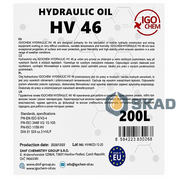 IGOCHEM HYDRAULIC OIL HV 46, 200л igm-46200