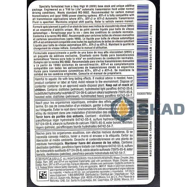 Mopar ATF+ 4, 946 ml 68218057AC