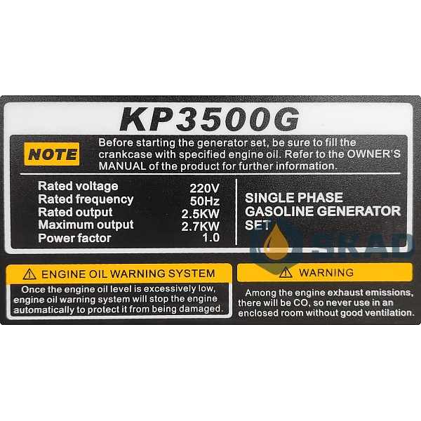 Генератор бензиновий Sayide KP3500G 220V 2.7кВт